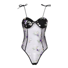 Load image into Gallery viewer, See-through Mesh Backless Lingerie Bodysuits Womens Erotic Sexy Floral Butterfly Embroidery Lace-up Sheer Leotard Costume