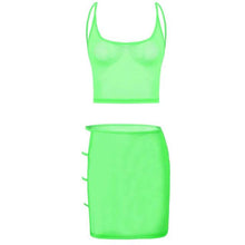 Load image into Gallery viewer, See-through Mesh Lingerie Set Womens Crop Top with Mini Skirt Sexy Suit Nightwear Hollow Out Strappy Swimsuit Beachwear Clubwear