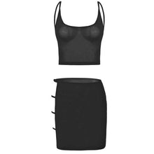 Load image into Gallery viewer, See-through Mesh Lingerie Set Womens Crop Top with Mini Skirt Sexy Suit Nightwear Hollow Out Strappy Swimsuit Beachwear Clubwear
