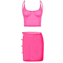 Load image into Gallery viewer, See-through Mesh Lingerie Set Womens Crop Top with Mini Skirt Sexy Suit Nightwear Hollow Out Strappy Swimsuit Beachwear Clubwear