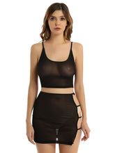 Load image into Gallery viewer, See-through Mesh Lingerie Set Womens Crop Top with Mini Skirt Sexy Suit Nightwear Hollow Out Strappy Swimsuit Beachwear Clubwear