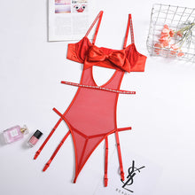 Load image into Gallery viewer, Sensual Lingerie Bodysuit Women Rhinestone Christmas Red Bowknot Erotic Lingerie Mesh Hollow Out Valentine&#39;s Day Sexy Costume