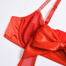 Load image into Gallery viewer, Sensual Lingerie Bodysuit Women Rhinestone Christmas Red Bowknot Erotic Lingerie Mesh Hollow Out Valentine&#39;s Day Sexy Costume