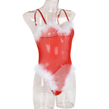 Load image into Gallery viewer, Sensual Lingerie Bodysuit with Fur Hat Women Christmas Red Erotic Lingerie Mesh Hollow Out Valentine&#39;s Day Sexy Erotic Costumes
