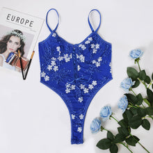 Load image into Gallery viewer, Sensual Lingerie Floral Embroidery Bodysuit Sexy Bandage Lace Up Deep-V Body Underwire Bra Summer Woman Mesh Erotic Costumes