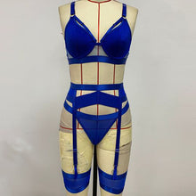 Load image into Gallery viewer, Sensual Lingerie Sexy Bra Women&#39;s Underwear Lace Bandage 4 Pieces Set Sexy Gather Bra with Garters See-Through Erotic Outfits