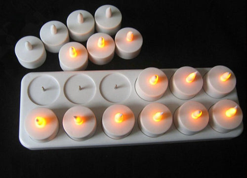 Set of 12 Rechargeable led candle Flameless Static TeaLight electric lamp waxless Valentine Home Wedding Xmas Table decor-AMBER