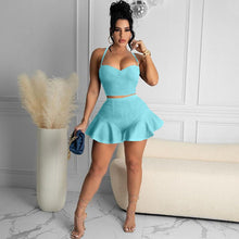 Load image into Gallery viewer, Sexy 2 Piece Set Women Summer Backless Crop Top Ruffles Shorts Suits Birthday Party Club Outfits for Women Matching Sets Elegant