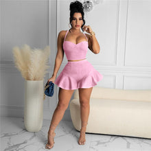 Load image into Gallery viewer, Sexy 2 Piece Set Women Summer Backless Crop Top Ruffles Shorts Suits Birthday Party Club Outfits for Women Matching Sets Elegant