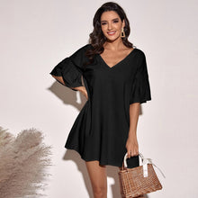 Load image into Gallery viewer, Sexy Back V Neck Lace up Dress Women Vintage Elegant Solid Butterfly Sleeve Party Dress 2021 Summer Casual Loose Mini Dresses