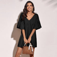 Load image into Gallery viewer, Sexy Back V Neck Lace up Dress Women Vintage Elegant Solid Butterfly Sleeve Party Dress 2021 Summer Casual Loose Mini Dresses