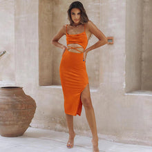 Load image into Gallery viewer, Sexy Backless Cutout Midi Dress Club Party Outfits for Women Sleeveless Orange Elegant Straps Slit Dresses Streetwear Vestidos