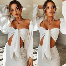 Load image into Gallery viewer, Sexy Backless Fashion Square Collar Cotton Women Shirts Batwing Sleeve Solid Crop Tops Women Tops And Blouses 2021