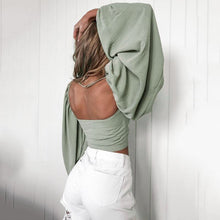 Load image into Gallery viewer, Sexy Backless Fashion Square Collar Cotton Women Shirts Batwing Sleeve Solid Crop Tops Women Tops And Blouses 2021