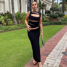 Load image into Gallery viewer, Sexy Balck Hollow Out Maxi Dress 2022 New Summer Women Elegant Classy Sleeveless Party Dress Fashion Cleavage Shaped Clubwear