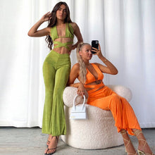 Load image into Gallery viewer, Sexy Bandage Backless Top and Pant Sets Sleeveless Solid Women&#39;s Sets Fashion Outfits Matching Set Flare Pants
