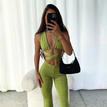 Load image into Gallery viewer, Sexy Bandage Backless Top and Pant Sets Sleeveless Solid Women&#39;s Sets Fashion Outfits Matching Set Flare Pants