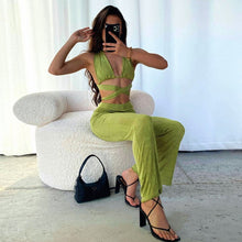 Load image into Gallery viewer, Sexy Bandage Backless Top and Pant Sets Sleeveless Solid Women&#39;s Sets Fashion Outfits Matching Set Flare Pants