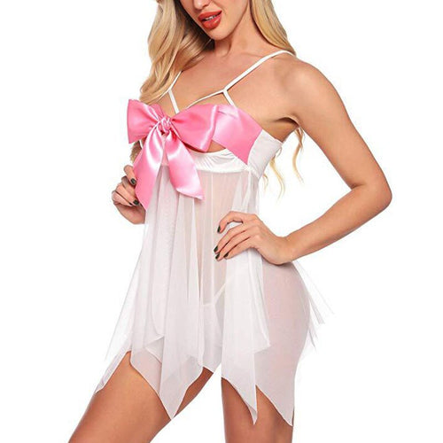 Sexy Bandage Hollow Patchwork Sling Nightdress Women Nightwear Temptation Backless Mesh Sleeping Dress Female Sleepwear Nighties