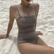 Load image into Gallery viewer, Sexy Bandeau One Piece Swimsuit Women Solid Swimwear Open Back Monokini Pleated Swim Suit Korea Bathing Suit Push Up Beachwear