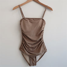 Load image into Gallery viewer, Sexy Bandeau One Piece Swimsuit Women Solid Swimwear Open Back Monokini Pleated Swim Suit Korea Bathing Suit Push Up Beachwear