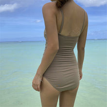 Load image into Gallery viewer, Sexy Bandeau One Piece Swimsuit Women Solid Swimwear Open Back Monokini Pleated Swim Suit Korea Bathing Suit Push Up Beachwear