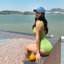 Load image into Gallery viewer, Sexy Bandeau One Piece Swimsuit Women Solid Swimwear Pleated Monokini Push Up Swim Suit Open Back Trikini Pad Bathing Suit Green