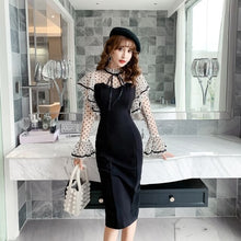 Load image into Gallery viewer, Sexy Black Bodycon Dress Romanic Woman Flare Sleeve Ruffles Polka Dots Dresses For Date Party Night Club Vestido Festa