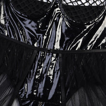 Load image into Gallery viewer, Sexy Black Leather Porn Body Lingerie Women Crotch Zipper Fishing Net Latex Bodysuit Ruffle Garters Halter Sexy Costume Sissy