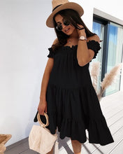 Load image into Gallery viewer, Sexy Black Short Sleeve Off Shoulder Dress Women Summer Fashion Casual Solid Loose A-line Dresses For Women 2021 Blue Robe Femme