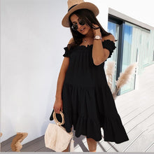 Load image into Gallery viewer, Sexy Black Short Sleeve Off Shoulder Dress Women Summer Fashion Casual Solid Loose A-line Dresses For Women 2021 Blue Robe Femme
