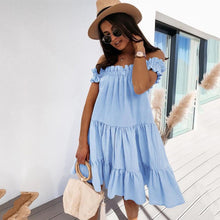 Load image into Gallery viewer, Sexy Black Short Sleeve Off Shoulder Dress Women Summer Fashion Casual Solid Loose A-line Dresses For Women 2021 Blue Robe Femme
