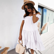 Load image into Gallery viewer, Sexy Black Short Sleeve Off Shoulder Dress Women Summer Fashion Casual Solid Loose A-line Dresses For Women 2021 Blue Robe Femme