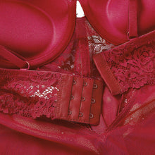 Load image into Gallery viewer, Sexy Body Women Push Up Strappy Cup Underwire Hollow Out Back Floral Pattern Bodysuit Women Lingerie Bra with Openable Crotch