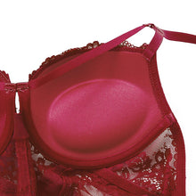 Load image into Gallery viewer, Sexy Body Women Push Up Strappy Cup Underwire Hollow Out Back Floral Pattern Bodysuit Women Lingerie Bra with Openable Crotch