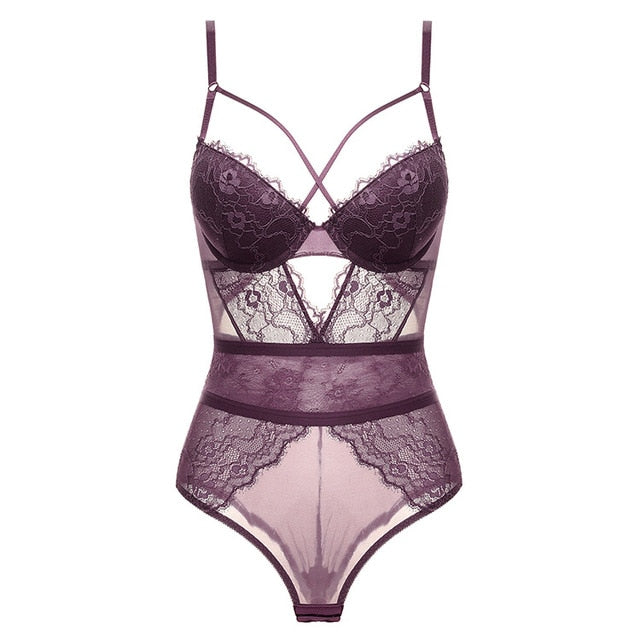 Sexy Bodysuit Women 2019 Hollow Out Lace Bodysuit Halter lace Jumpsuit Sleeveless Solid bralette bodysuits bandage Playsuit