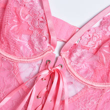 Load image into Gallery viewer, Sexy Bodysuits Corset Lace Embroidery Mesh Underwear Perspective Bra Erotic Costumes Ribbon Sensual Lingerie Garters Jumpsuit