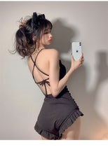 Load image into Gallery viewer, Sexy Bow One Piece Swimsuit Women Solid Swimwear Cut Out Monokini Push Up Swim Suits Ruffle Bathing Suit Pad Open Back Bandage