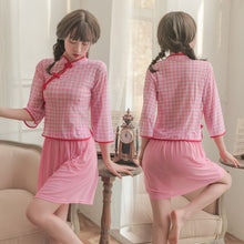 Load image into Gallery viewer, Sexy Chinese Style Role Play Schoolgirl Costume Women Seductive Lingerie  Plaid Cheongsam Dress Roleplay Erotic Cosplay Outfit
