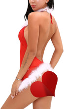Load image into Gallery viewer, Sexy Christmas Underwear Women Santa Sexy Lingerie Sexy Lace Mesh Sheer Transparent Pajamas Teddy Sleepwear Red Lace Bra Set