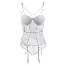 Load image into Gallery viewer, Sexy Corset with Chest Pads Women Underwear Set Lace Hollow Temptation Tight Corset Corselet Steampunk Bustier Top with Panty