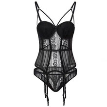Load image into Gallery viewer, Sexy Corset with Chest Pads Women Underwear Set Lace Hollow Temptation Tight Corset Corselet Steampunk Bustier Top with Panty