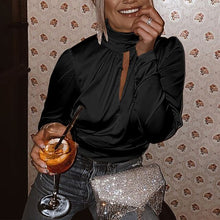 Load image into Gallery viewer, Sexy Crop Top Backless Solid Shirts Women Lace Up Turtleneck Long Sleeve Women&#39;s Blouse 2021 Spring Streetwear Satin Shirts