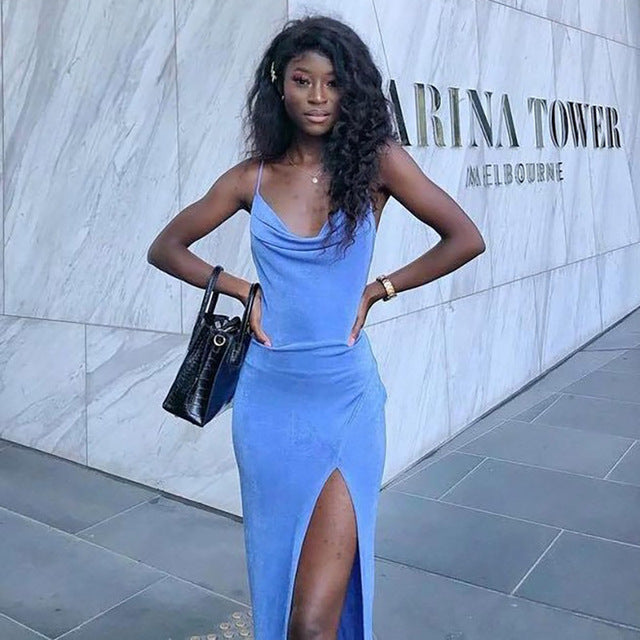 Sexy Cut Out Sling Deep V Maxi Dress Women Elegant Sleeveless Backless Club Party Holiday Split Fashion Dresses Clothes