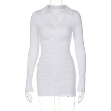 Load image into Gallery viewer, Sexy Deep V Neck Women Dress Long Sleeve Bodycon Mini Dress for Women Club Party Fashion Pleated  White Ladies Dress