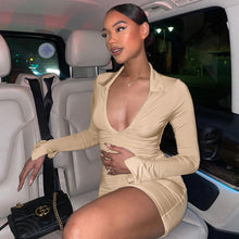 Load image into Gallery viewer, Sexy Deep V Neck Women Dress Long Sleeve Bodycon Mini Dress for Women Club Party Fashion Pleated  White Ladies Dress