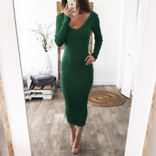 Load image into Gallery viewer, Sexy Dress For Women Winter Bodycon Midi Knitted Long Sleeve V Neck Party Elegant Robe Women&#39;s Dresses