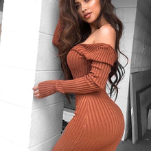 Load image into Gallery viewer, Sexy Dress For Women Winter Bodycon Midi Knitted Long Sleeve V Neck Party Elegant Robe Women&#39;s Dresses