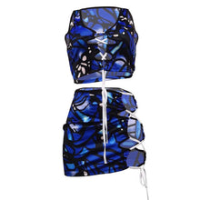 Load image into Gallery viewer, Sexy Dress Women Two Piece Set Club Outfits Summer Print Sports Crop Tops And Mini Skirts Bodycon Summer Dresses
