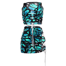 Load image into Gallery viewer, Sexy Dress Women Two Piece Set Club Outfits Summer Print Sports Crop Tops And Mini Skirts Bodycon Summer Dresses